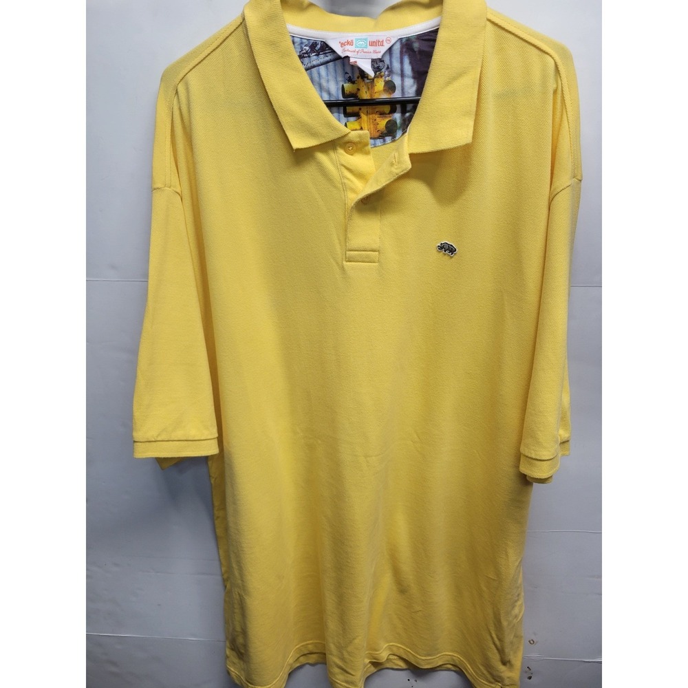 Y2K Ecko Unltd Mens Yellow‎ Pique Polo Shirt Short Sleeve Rhino Logo Size 2XL